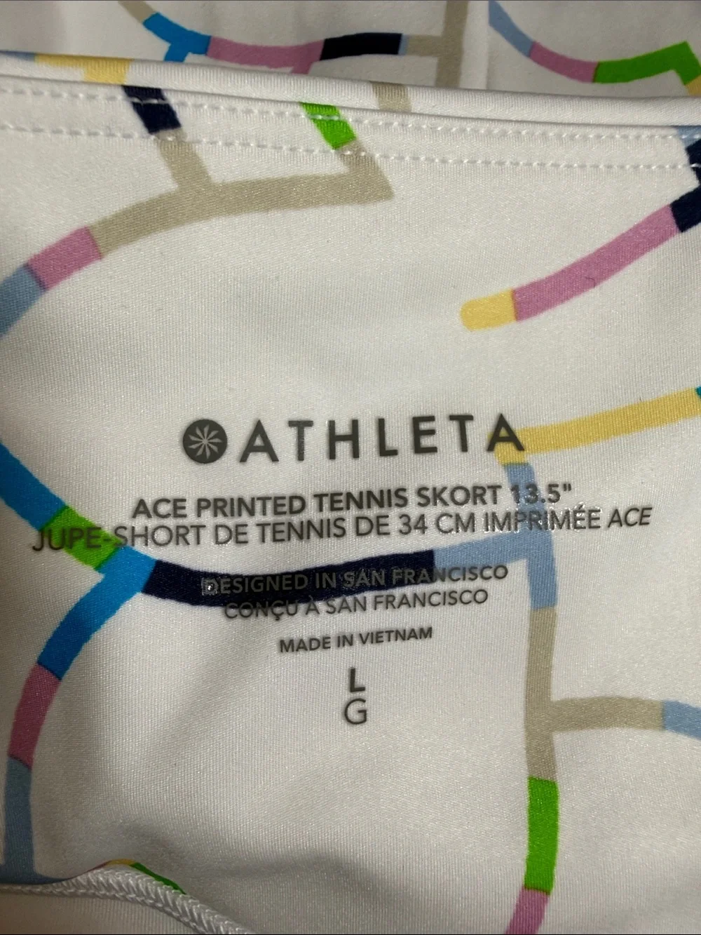 Athleta Ace Printed Tennis Skort 13.5 White Multicolor Pattern W2525 Sz L